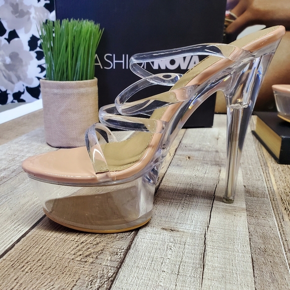 FASHION NOVA | Have A Taste (Snack) Extreme Platform Mules in Clear Nude sz 7 - Picture 4 of 12